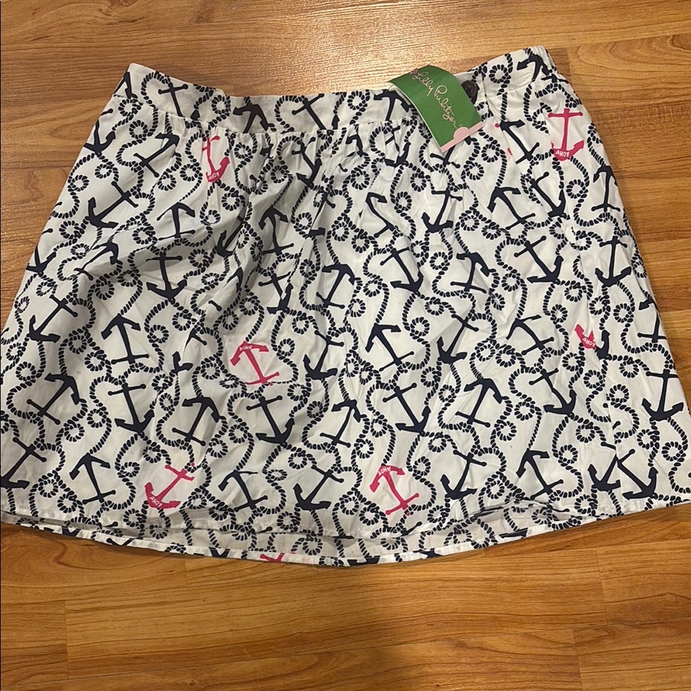Lilly Pulitzer Navy and Pink Anchor Print Skirt - Picture 3 of 8